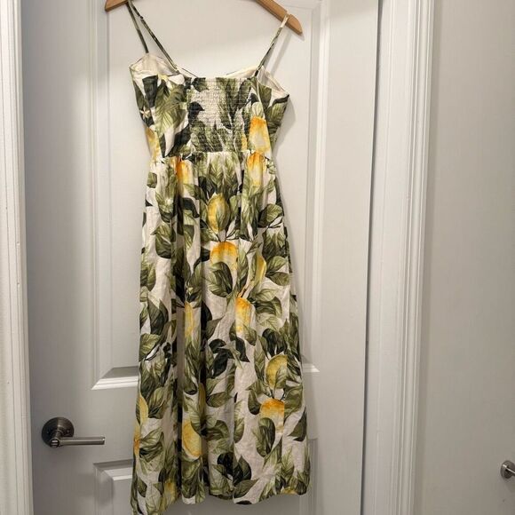 H&M LINEN-BLEND DRESS Lemon Print Dress Size XS - Picture 3 of 6